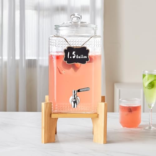 VEVOR Beverage Dispenser, 1.5 Gallon Drink Dispensers for Parties, Glass Juice Dispenser with Stand, Stainless Steel Spigot, Iced Tea Lemonade Juice Water Dispenser, for Restaurants, Hotels, Parties by VEVOR - Image 8