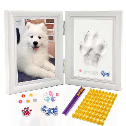 Dog-or-Cat-Paw-Print-Kit-with-TrinketsPet-paw-Print-Impression-kit-with-2-ClayWooden-Dog-Picture-FramePersonalized-Gift-Keepsake-for-Pet-Lovers-White