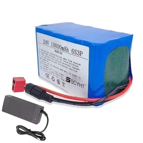 24V10Ah,T,25.2V 24V 10Ah Lithium Battery 24 Volts Ebike Rechargeable Li-ion Battery Pack with BMS and XT60/T Plug for 50W-250W Folding Scooter Motor Kit