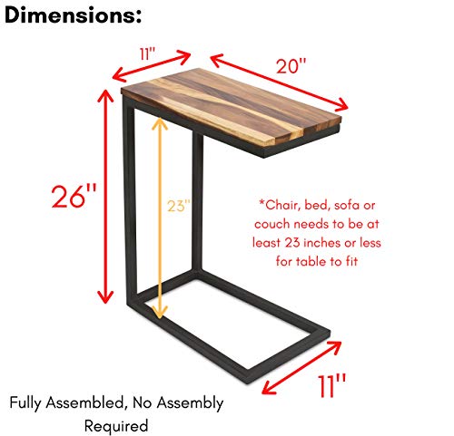 Birdrock Home Acacia Wood Tv Tray C Side Table - Set Of 2 - Industrial Design - Fully Assembled - Natural Bed Sofa Snack End Table - Living Room Chair C Shaped Table - Narrow Wooden Top #TOP2