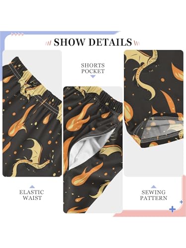 Yellow Fire Dragon Boys Pants for Kids Jogger Pants with Pockets S4