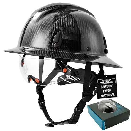 Black Real 3K Carbon Fiber Full Brim Hard Hat with