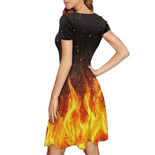 Image of AFPANQZ Womens Casual Summer Lightweight Vintage Dress Short Sleeve Midi Dress Knee-Long Luxury Formal Dress