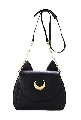 Jzhen Tracolla Singola Messenger,Lato Orecchie di Gatto Carine con Segno di Luna Borsa a Spalla Donna(Nero)