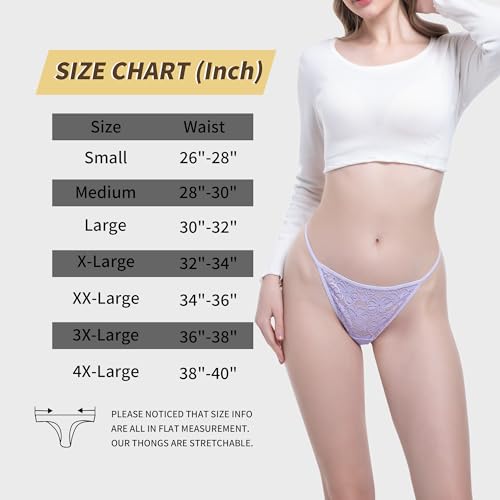 Image of Lace G String Thongs For Women Pack 10 Size X-Small to 3X-Large | Ultra soft lightweight lace fabric,Delicate floral sheer lace detailing,Invisible under tight dresses & jeans,