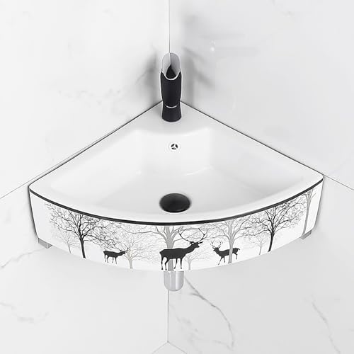 Triangular Corner Bathroom Sink, Wall Mounted Ceramic Vanity with Overflow, Space-Saving Design for Compact Bathrooms,Gold12.6In/32Cm,Gold12.6In/32Cm