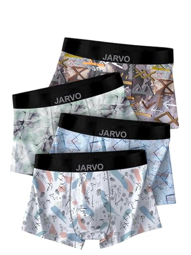 Image of JARVO Men's Extra Thin Elastic Underwear Long Comfortable Ice Silk Breathable Comfort Printed Brief-Boxer-Trunks Imported Material Pack of 4