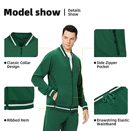 Aotorr Men's 2 Piece Tracksuits Activewear Jogging Full Zip Warm Sweat Suits For Men Set Green M #TOP2