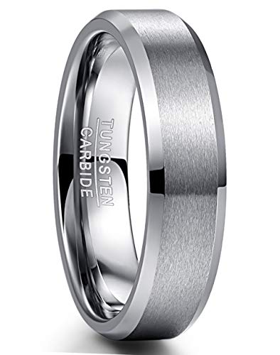 NUNACD 6mm Alliance Couple en Tungstène Argent Sans Motif Matt Bague Simple pour Fiançailles Mariage Quotidien Loisir Taille 66(21.0)