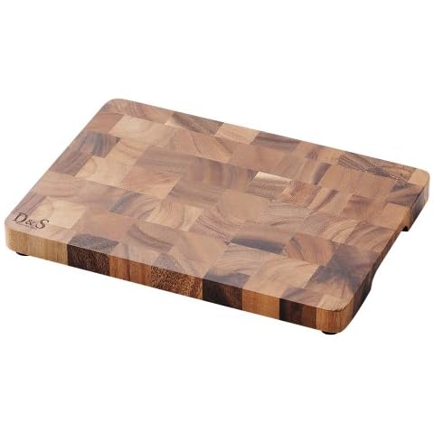 D&S MP.1621-M End Grain Cutting Board M Wood Cutting Board Natural Wood Scandinavian Style Natural Acacia Wood Warm Design Checkered Pattern Cover
