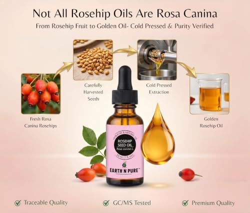 Image of Earth N Pure Rosehip Seed Oil | 100% Pure Natural Cold Pressed Carrier Oil | Premium Quality for Face, Hair, Skin, Nails, Body Massage & DIY Beauty Care | Hexane Free | 15ml