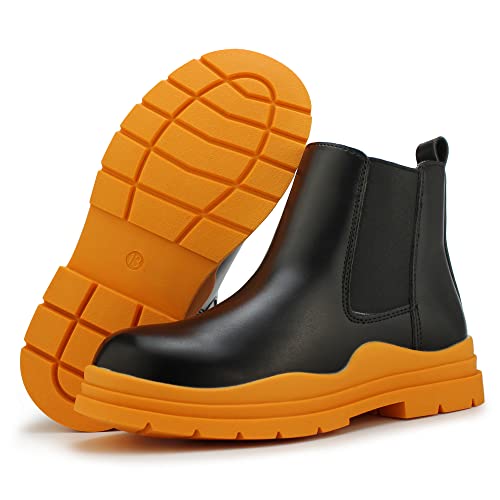 Hawkwell Boys Girls Low Heels Ankle Boots Unisex Kids Side Zipper Chelsea Booties (Toddlers/Little Kids/Big Kids),Black Orange Pu 13 M Us #TOP3