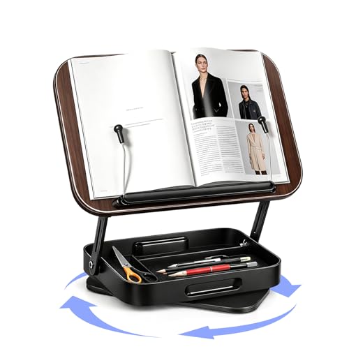 Support à livres pivotant à 360° en bois avec clips réglables