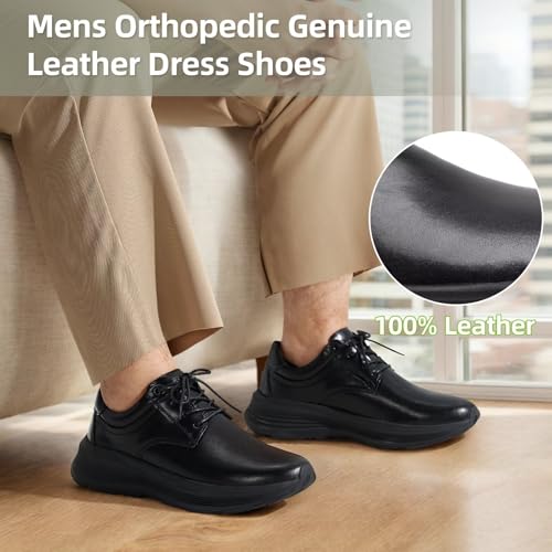 Image of OrthoComfoot Men's Orthopedic Leather Dress Walking Shoes: Comfortable Arch Support Business Work Oxfords for Plantar Fasciitis, Orthotic Casual Thick Sole Sneakers for Foot and Heel Pain Relief