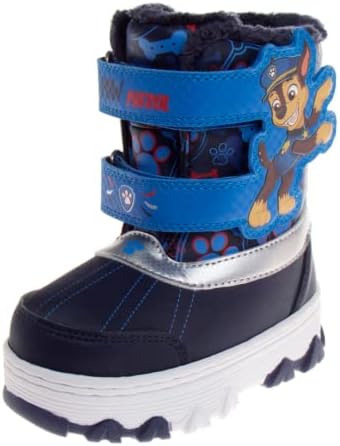 Nickelodeon Paw Patrol Boys Snowboots - Chase and Marshall Fur Lined Insulated Waterproof Winter Boots Navy Blue (size 8 toddler)