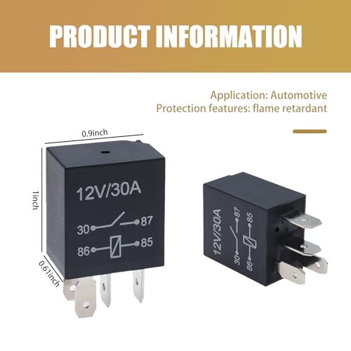 gunroil 2 Pack Four-pin Car Starting Relay, Flame-Retardant Housing Design, Multifunctional Vehicle Motor Relay Replacement, Universal DC 12V 30A Waterproof Automotive Relay for Most Models (Black) - Thumbnail 2