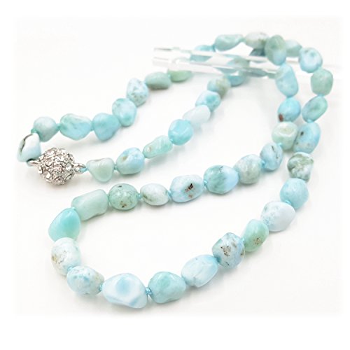 18" Natural Stone Larimar Beads Crystal Magnet Clasp Necklace #TOP2