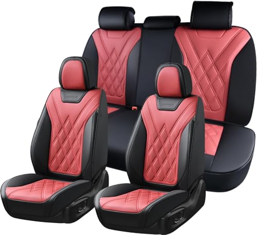 Image of Coverado Car Seat Covers Full Set, Seat Covers for Cars, Front Seat Covers and Back Seat Cover Waterproof Leather Automotive Seat Cover, Universal Car Interior Protectors Cushion for Most Cars