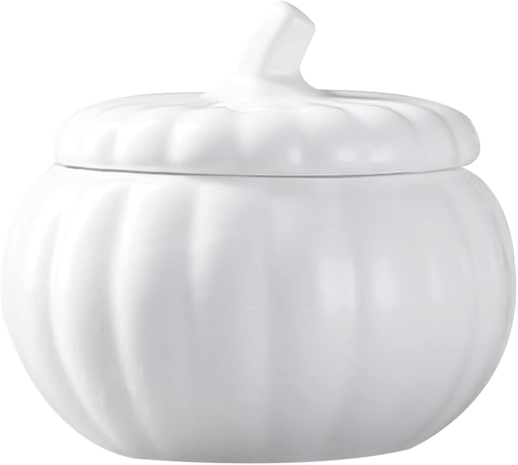 BESTonZON Ceramic Pumpkin Soup Bowl with Lid 4.13 Inch Covered Stew Soup Bowl Porcelain Serving Dish for Pumpkin Desserts and Stews Kitchen Dinnerware