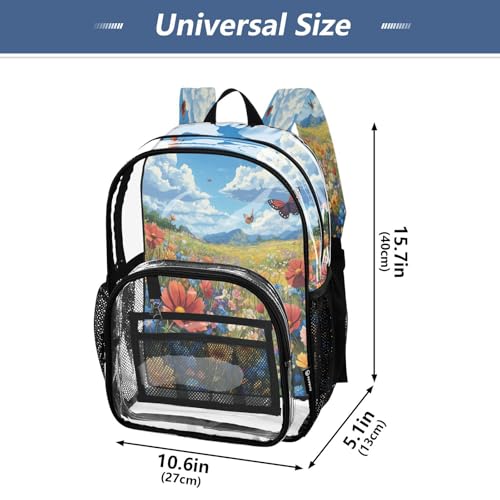 Colorful Wildflowers Meadow Clear Backpack - Stadium Approved Large 15.7-inch Waterproof Transparent Bag for Sports, Concerts, Work, Travel#414