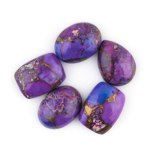 CRYSTALINES (5pcs) Genuine Purple Turquoise Gemstones, Bulk Loose Cabochon for Jewelry Making, Wicca & Reiki Healing Crystals, Polished Stones Supplies, Wire Wrapping, Birthstone, Gems Collector