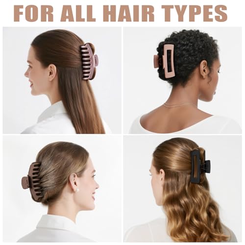 TOCESS Big Hair Claw Clips for Women - Neutral Large Claw Clip for Thin Thick Curly Hair 90\'s Strong Hold 4.33 Inch Nonslip Matte Jumbo Hair Clips (8 Pcs) - Thumbnail 5
