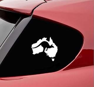Slap-Art Australia Map with Kangaroo Vinyl Decal Sticker (White)