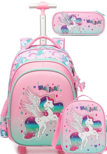 Meetbelify Mochila com rodinhas para meninos e bagagem infantil, Unicórnio