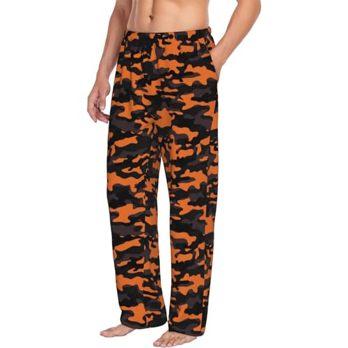 Novastar Mens Pajama Pants Bottoms with Pockets- Orange Black Camouflage Soft Men Pj Pants, Comfy Men Lounge Pants
