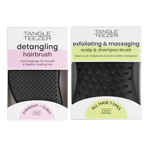 Tangle Teezer Original Detangler Hairbrush & Scalp Massager Bundle, to Exfoliate and Detangle All Hair Types, Black