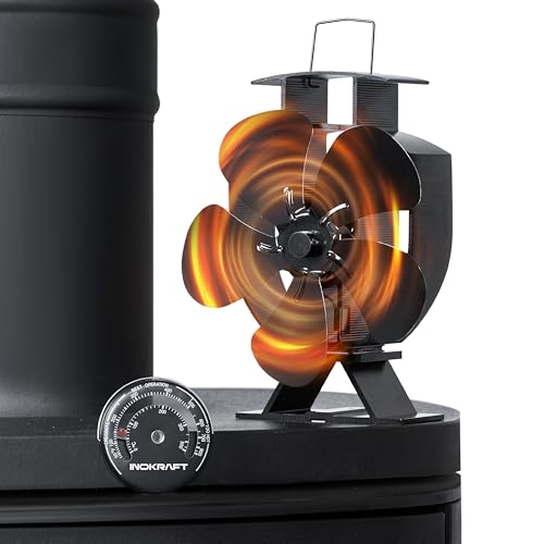InoKraft Stove Fan for Wood/Log Burner/Fireplace, Wood Stove Fan Heat Powered Which Needs no Electricity, Holiday Gift, Bring You Warm in Winter, Include Thermometer