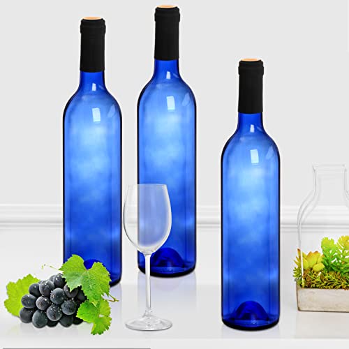Deayou 8 Pack 750Ml Bordeaux Wine Bottles, Glass Clear Bottles With 8 Corks And 8 Pvc Shrink Capsules, Flat-Bottomed Empty Bottle For Claret, Liquor, Champagne, Juice, Beverages, Decors, Cobalt Blue #TOP6