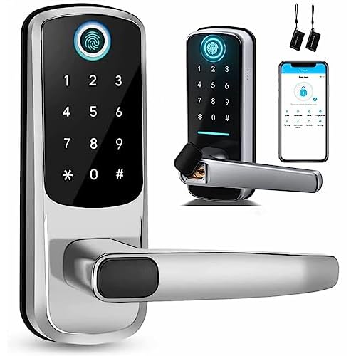 Smart Lock, Keyless Entry Door Lock, Bluetooth Enabled Fingerprint and Touchscreen Electronic Door Lock with Reversible Handle |Remote Share|IC Card| Auto Lock for Front Door Office Apartment Garage