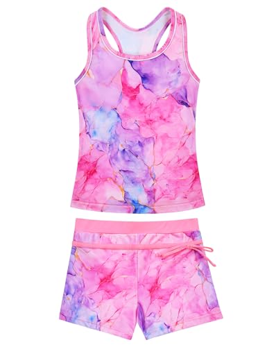 Image of Girls Swimsuits 2 Piece Summer Boyshort Bathing Suit Rash Guard Swimwear for Kids Child Beach with Sun Protection