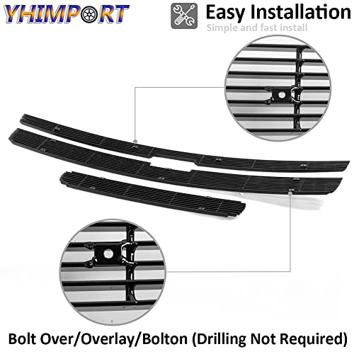 Black Grill Fits 2011 2012 2013 2014 Chevy Silverado 2500Hd 3500Hd Billet Grille Solid Aluminum Front Grill Insert 3Pcs (Black Powder Coated) #TOP5