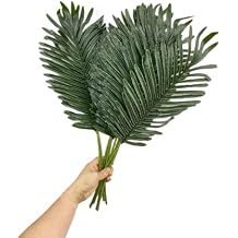 Rikyo 10 Pcs 22in Artificial Palm Leaves Plants with Stem,Faux Palm Fronds Tropical Plants Green Leaves for Jungle Hawaii Birthday Barbecue Party Flowers Arrangement Wedding Decor