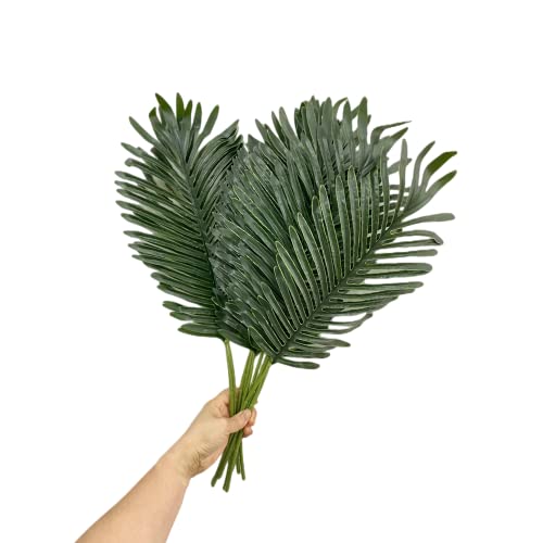 10 hojas de palma artificiales de 21.5 pulgadas con tallo hojas de palma grandes de imitación para la selva,barbacoa, fiesta,playa,decoración temática de flores,arreglo de boda,hojas verdes grandes