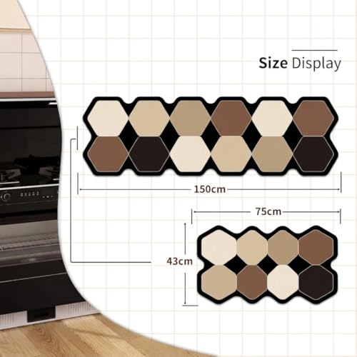 Image of Kitchen Anti Slip Mat for Floor, Waterproof Washable Kitchen Mats, Non Slip Kitchen Floor Mats for Home, Soft Mats for Kitchen, Kitchen Mats for Floor Anti Slip (Fancy Brown HEXAGONE)