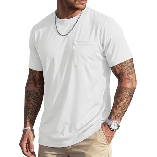 MAGCOMSEN Mens T-Shirts Short Sleeve with Pocket UPF 80+ Sun Protection Moisture Wicking Casual Plain Crewneck Tee
