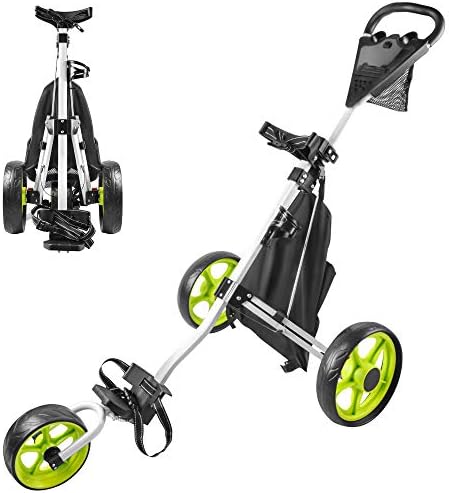 BOBOPRO Golf Push Cart, Golf Cart for Golf Club 3 Wheel Folding Lightweight Golf Pull Cart with Foot Brake Golf Accessories for Men Women/Kids (Green)