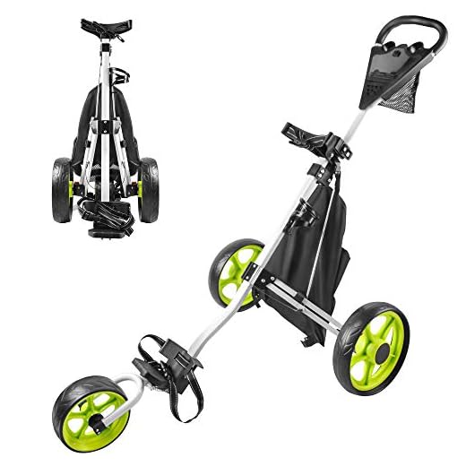 BOBOPRO Golf Push Cart, Golf Cart for Golf Club 3 Wheel Folding Lightweight Golf Pull Cart with Foot Brake Golf Accessories for Men Women/Kids (Green)