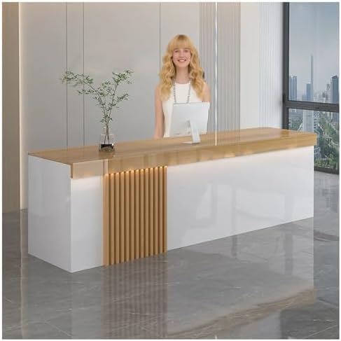 Modern Reception Desk 31.5" H - Stylish Front Desk with Lockable Drawers for Lobby, Beauty Salon, Home Office & Checkout Counter, 150cm/59in - Versatile Reception Room Furniture