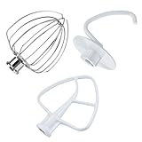 Accessoires 3 Pièces pour KitchenAid 4.5 5 Quart à Tête Inclinable Mélangeur sur Socle Artisan & Classic Series par MMOBIEL – Aluminium K45 Fouet, Batteur Plat, Crochet à Pâte, Passe au Lave Vaisselle