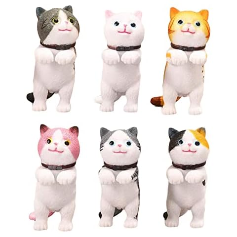 Halloluck 6 Pcs Stand Cute Miniature Cat Figure Animal Cat Characters Toys Mini Figure Collection Playset, Cake Topper, Plant, Automobile Decoration Cover
