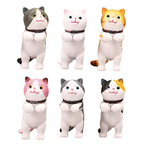 Halloluck 6 Pcs Stand Cute Miniature Cat Figure Animal Cat Characters Toys Mini Figure Collection Playset, Cake Topper, Plant, Automobile Decoration #TOP12