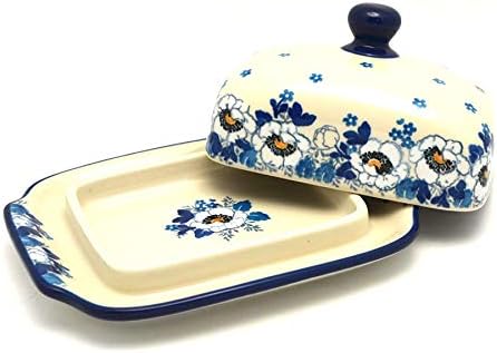 Polish Pottery Butter Dish - White Poppy