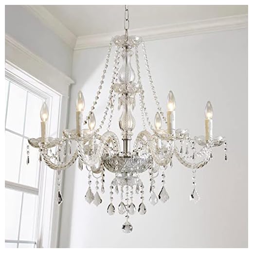 Saint Mossi Chandelier Modern K9 Crystal Chandelier Lighting, Clear Crystal Ceiling Light Fixture Pendant Lamp for Dining Room Bathroom Bedroom Livingroom with 6-Light