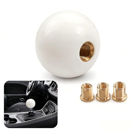 Ferianl Round Ball Shift Knob, Marble Style Gear Shifter Knob, Personalized Stick Shift Knob with 3 Adapters, Fit for Most 5 6 Speed Manual Automatic Vehicles, Car Interior Accessories (White)
