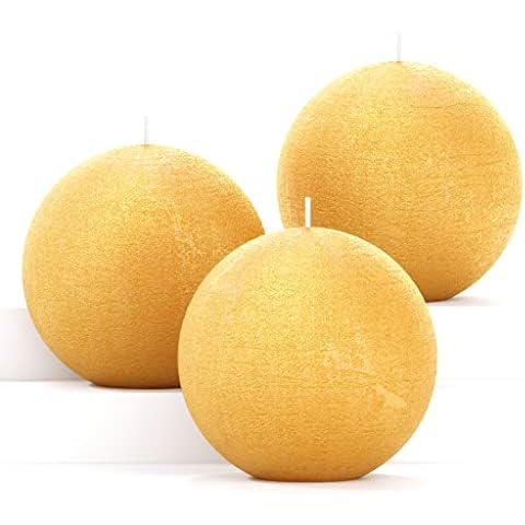 CANDWAX Candle Set of 3 Round Candles Ball 3 Inch - Perfect Candle Decor as Wedding Decoration and Candles Romantic - Unscented Shaped Candles Long Burning - Gold Candles Cover