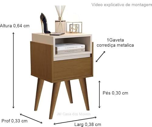 Kit 2 Mesas de Cabeceira Evora Pés Palito Nature/Off white - JM Casa dos Moveis